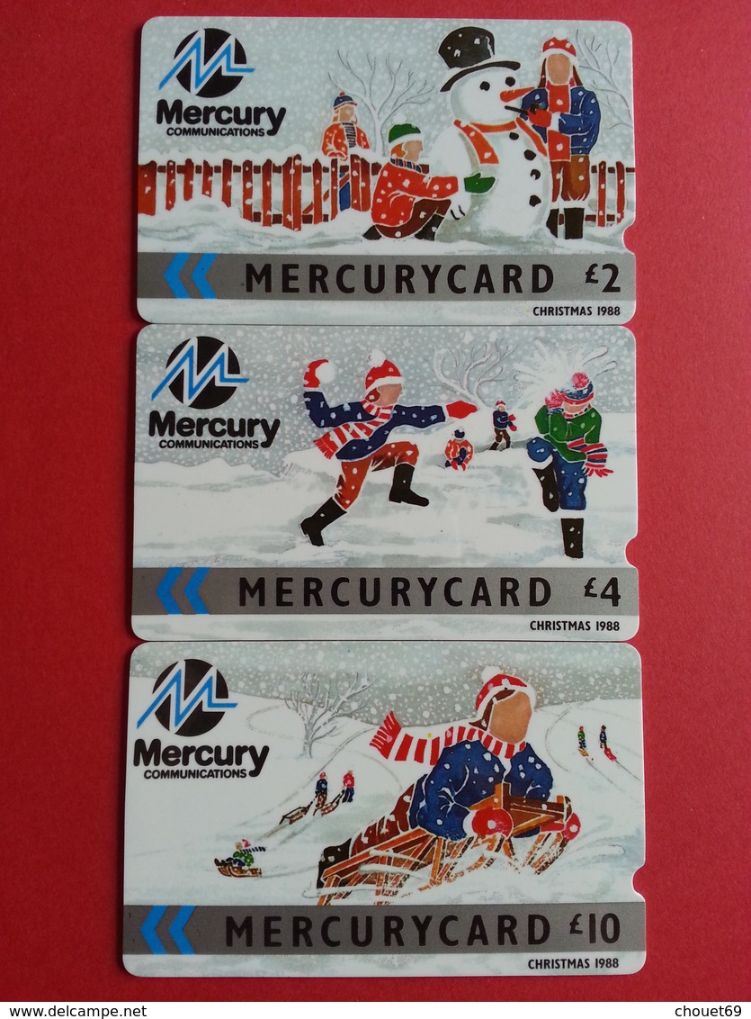 UK - MERCURY - Winter Christmas 88 NATALE 1988 Det Of 3 Cards 8MER A B C - Mercury Communications & Paytelco