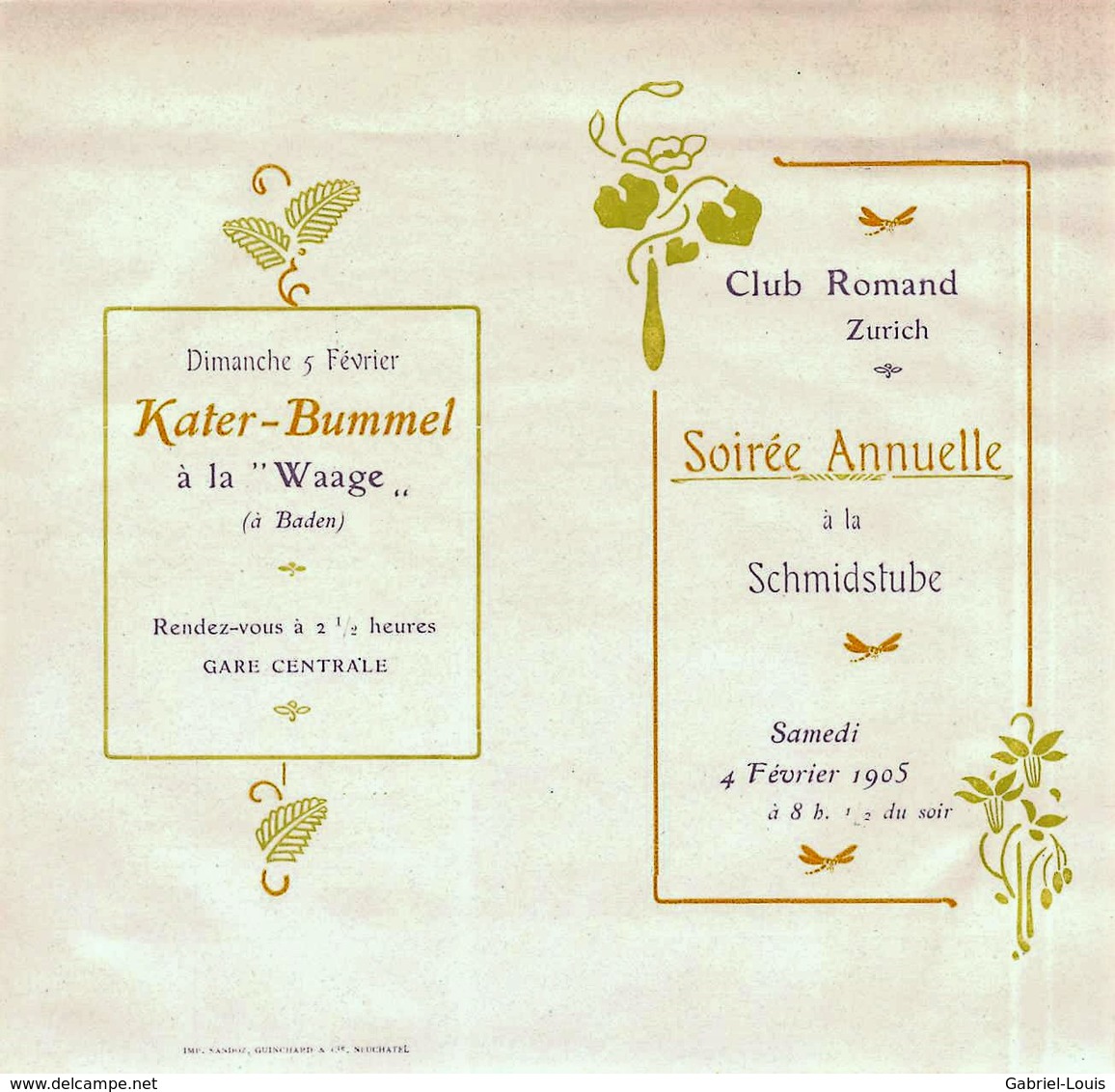 Club Romand Zurich - Soirée Annuelle - 1905 Les 4 Et 5 Février - Schmidstube -Kater - Bummel à La Waage - Baden - Suisse - Programs