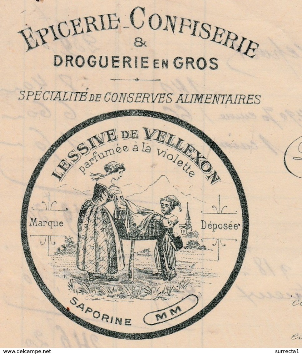 Facture 1913 / BERGER & TROGAZ / Epicerie Confiserie / Saporine / Lessive De Vellexon à La Violette / 70 Vesoul - Other & Unclassified