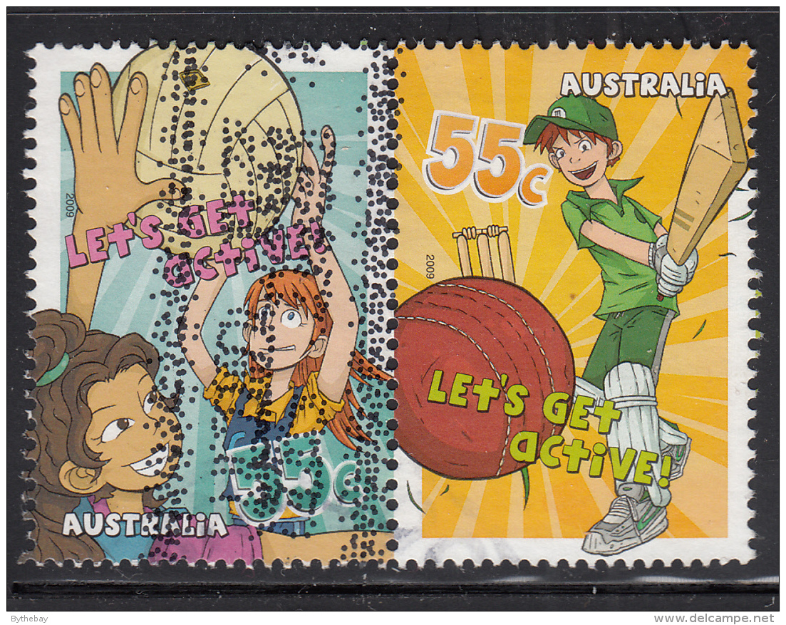 Australia 2009 Used Scott #3166-#1367 Se-tenant Pair 55c Netball, Cricket - Kids' Sports - Oblitérés