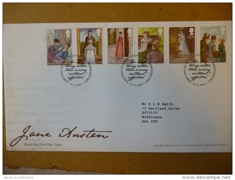 GREAT BRITAIN [GB] SG 31XX JANE AUSTEN (2013)  FDC STEVENAGE BASINSTOKE - 2011-2020 Dezimalausgaben