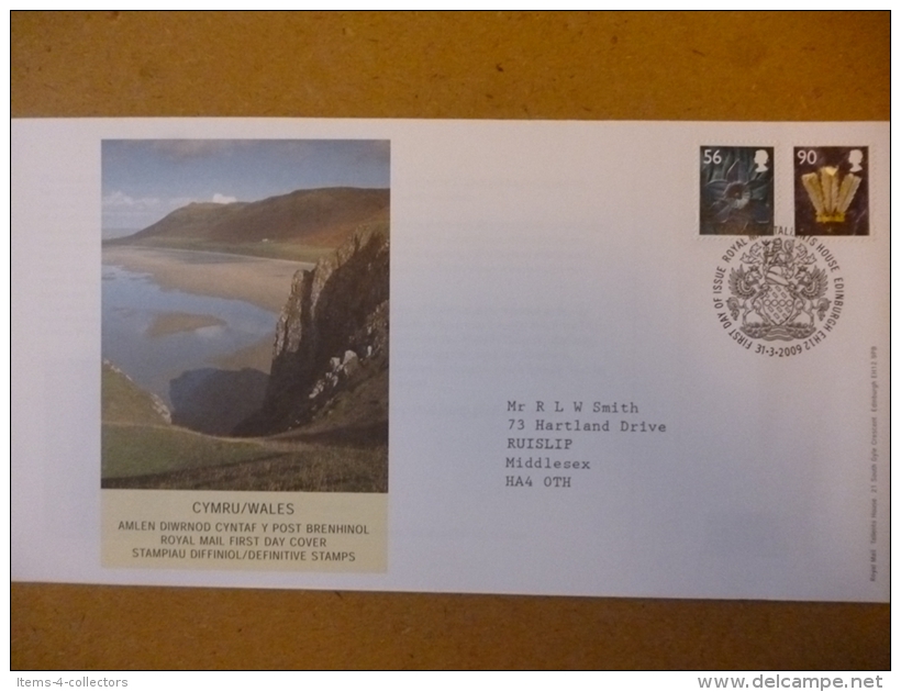 GREAT BRITAIN [GB] SG W105 &amp; W109 DEFINITIVE ISSUES WALES (2009)  FDC EDINBURGH - 2001-2010 Decimal Issues