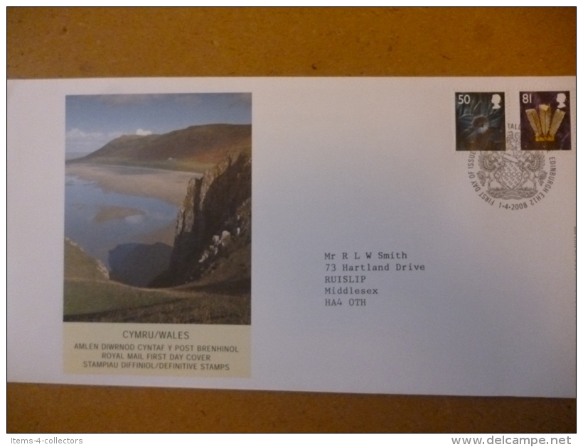 GREAT BRITAIN [GB] SG W105 W109 DEFINITIVE ISSUES WALES (2008)  FDC EDINBURGH - 2001-2010 Dezimalausgaben