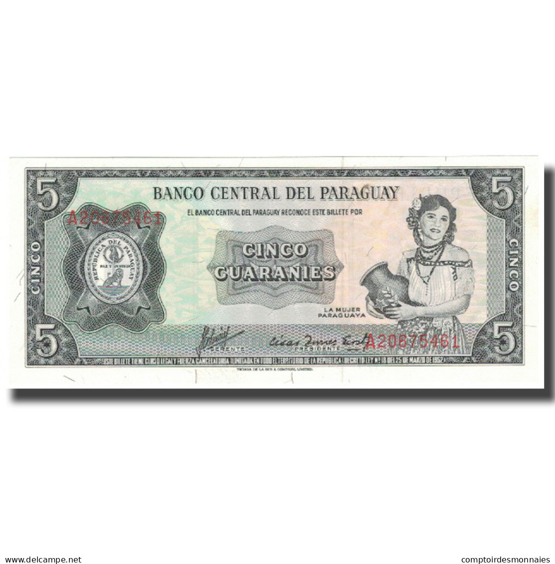 Billet, Paraguay, 5 Guaranies, KM:195a, SPL - Paraguay