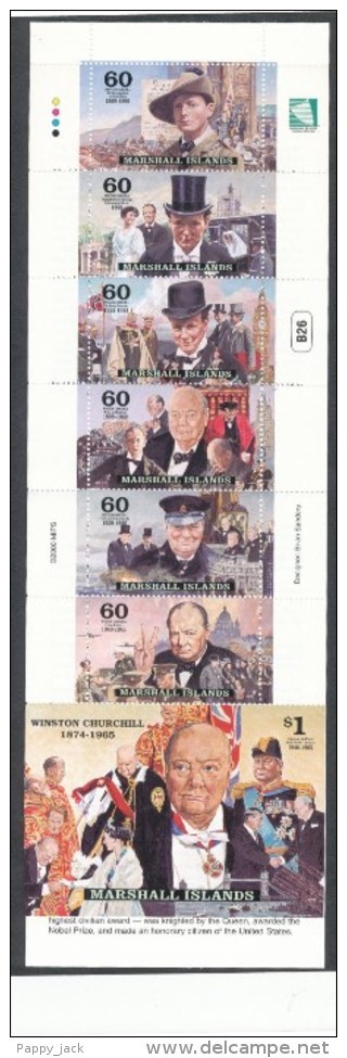 MARSHALL Islands CHURCHILL Booklet Issue -6 Singles & Mini Sheet MNH - Sir Winston Churchill