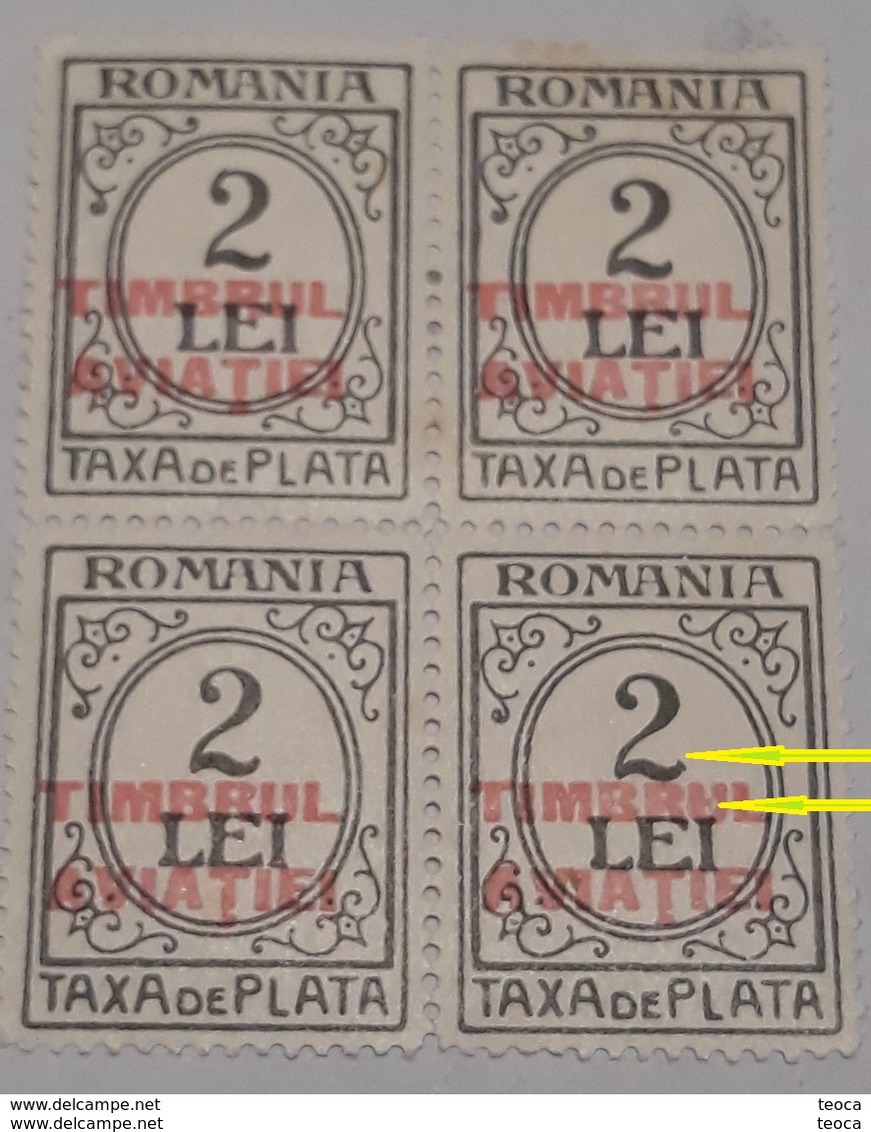 ERROR STAMP  REVENUE ROMANIA 1931, BF,,AIRMAIL TAXA DE PLATA OVERPRINT TIMBRUL AVIAȚIEI " ERROR AT 2 AND ' U"  OVERPRINT - Plaatfouten En Curiosa