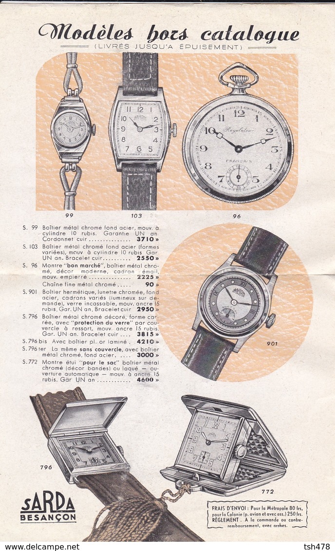 25----BESANCON--SARDA--horlogerie -montres Réveil-( Feuille Des Modèles Hors Catalogue )--voir  4 Scans - Besancon
