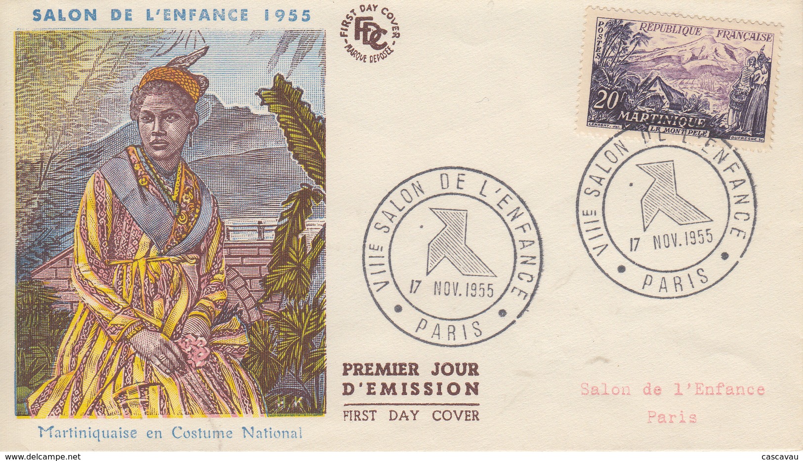 Enveloppe  FDC  1er  Jour   FRANCE   MARTINIQUE   Le  Mont  Pelé   Salon  De  L ' ENFANCE   PARIS   1955 - 1950-1959