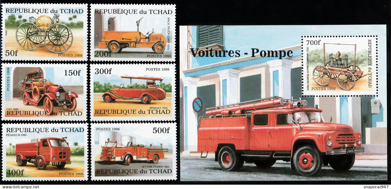 1998 Ciad Tchad Pompieri Firefighters Pompiers Celebri Celebres MNH** C13 - Pompieri