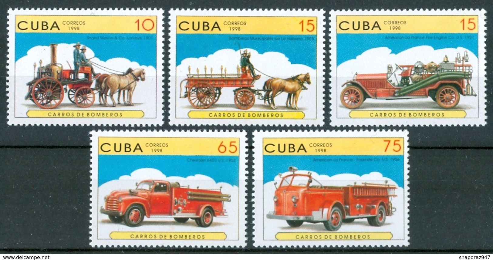 1998 Cuba Pompieri Firefighters Pompiers Celebri Celebres MNH** C20 - Firemen