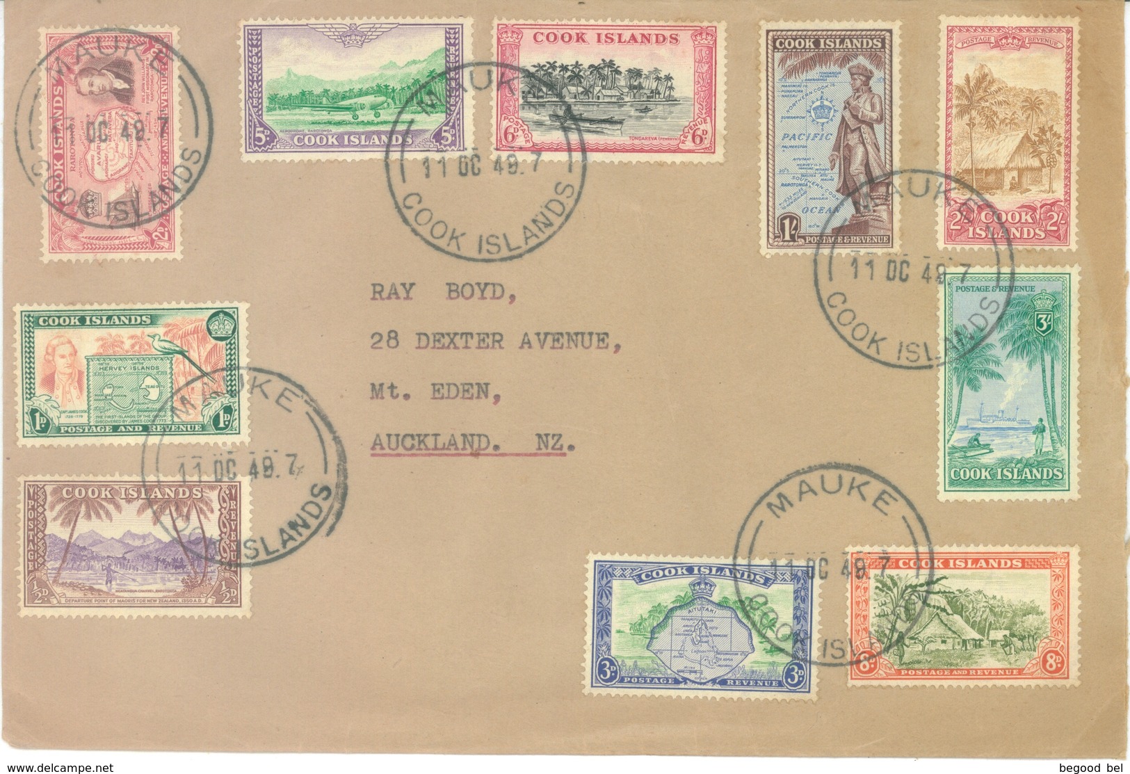 COOK ISLANDS - 11.10.1949 - COMPLETE SET FROM MAUKE TO AUCKLAND  - Yv 76-85 - Lot 17610 - Cook