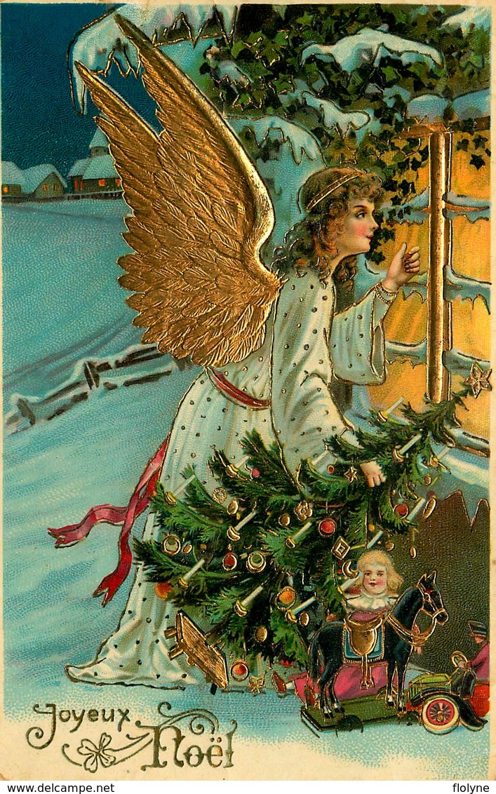 Ange Angelot Angel - Joyeux Noel - Illustrateur - Dorures - Cpa Gauffrée - Jeux Jouets Sapin - AA12 - Anges