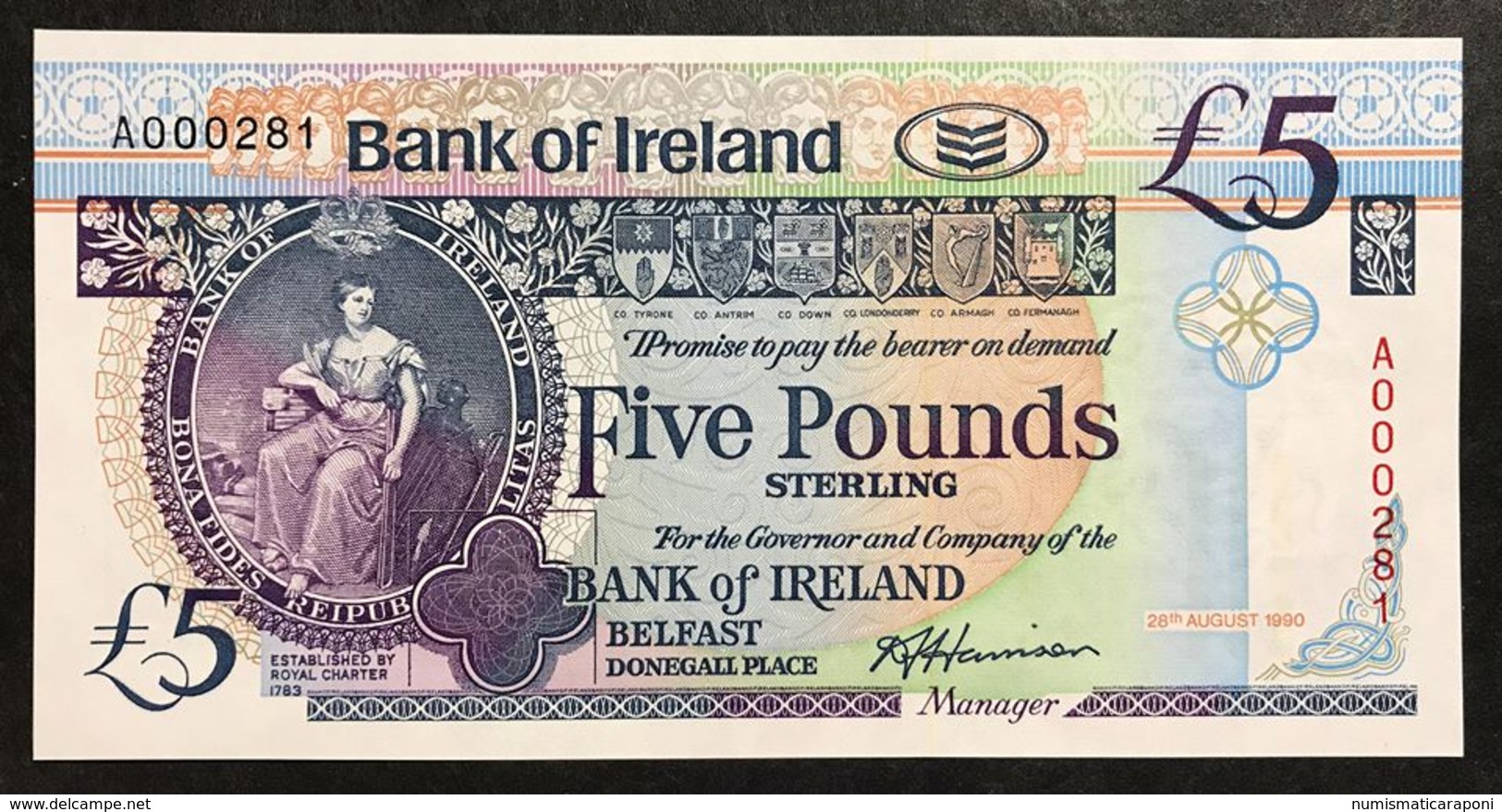 Northern Ireland Bank Of Ireland 5 Pounds 1990 Fds Numeri Bassi Serie A000281 LOTTO 2052 - Irland