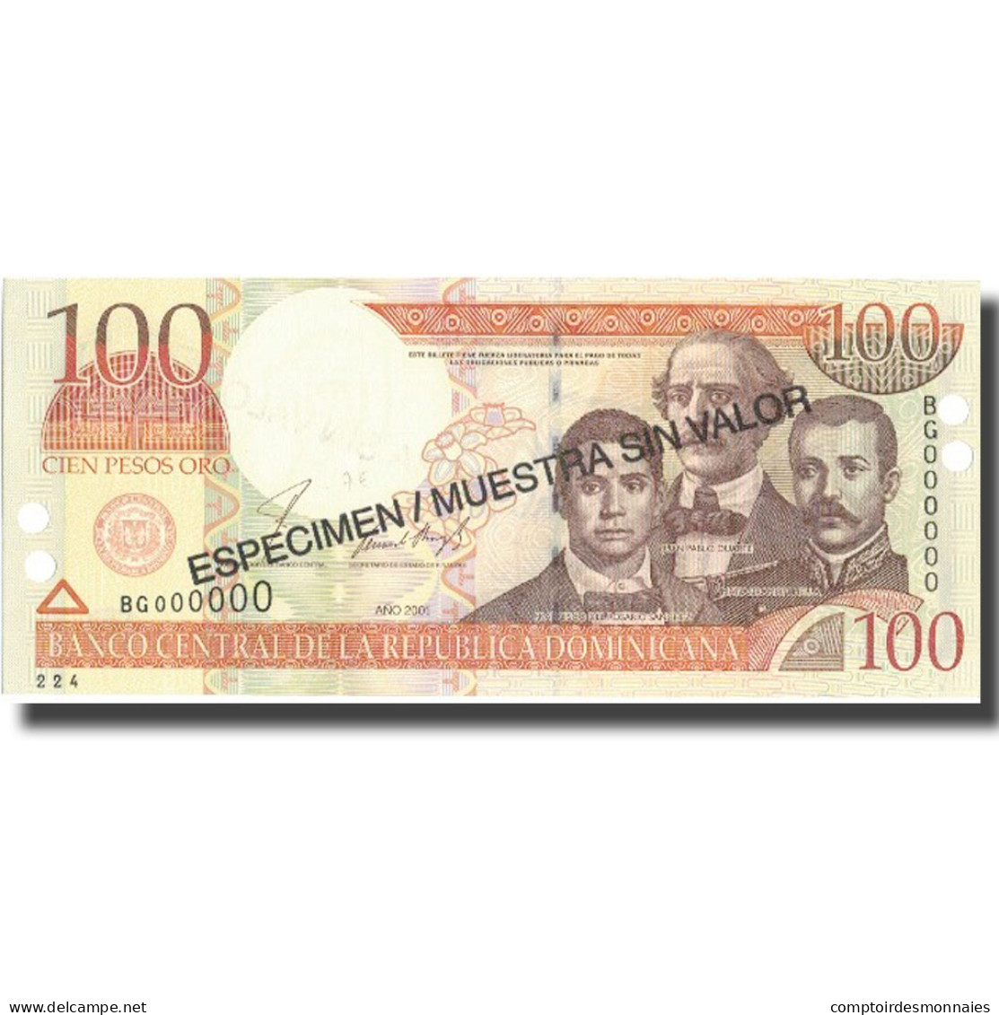 Billet, Dominican Republic, 100 Pesos Oro, 2001, 2001, Specimen, KM:167s2, NEUF - Dominicaine