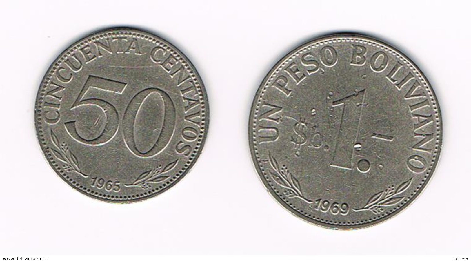 -&   BOLIVIA 50 CENTAVOS +  1 PESO  BOLIVIANO  1965/1969 - Bolivie