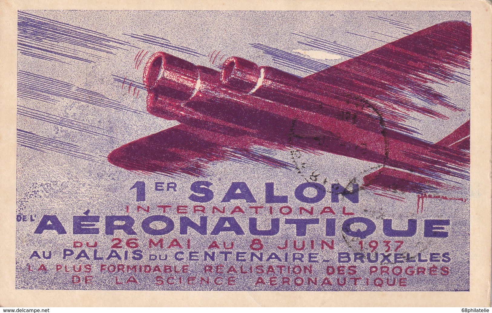 BELGIQUE 1937 CARTE COMMEMORATIVE 1ER SALON INTERNATIONAL AERONAUTIQUE BRUXELLES - Lettres & Documents