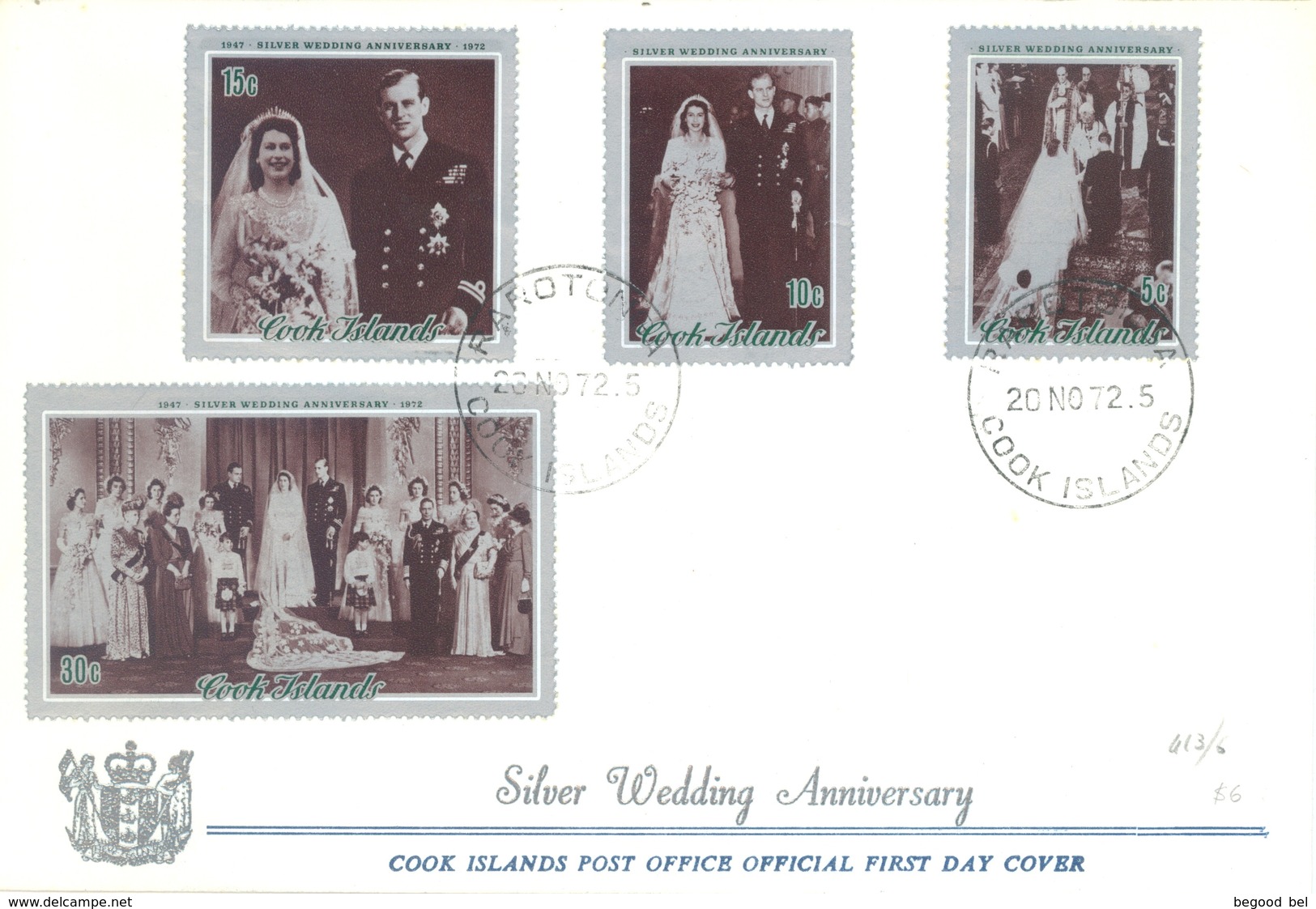 COOK ISLANDS - FDC - 20.11.1972 - SILVER WEDDING ANNIVERSARY - Yv 328-331 - Lot 17616 - Cookinseln