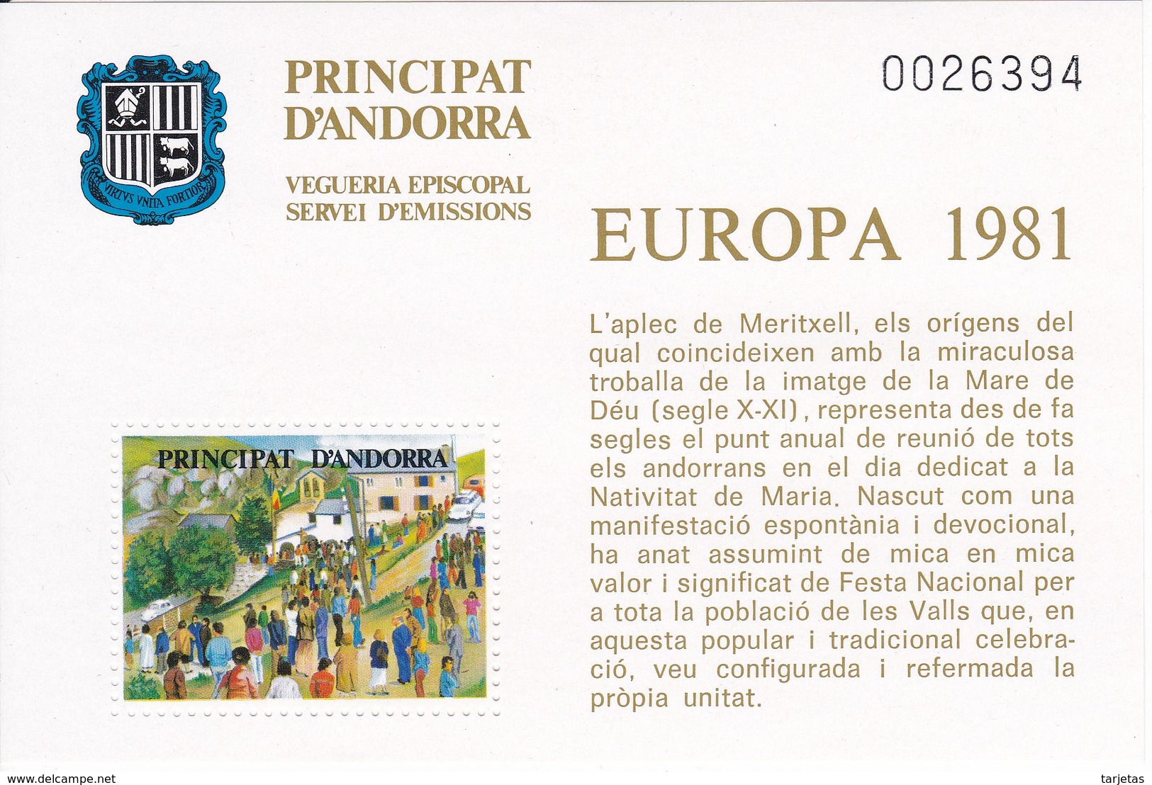 ANDORRA VEGUERIA EPISCOPAL EUROPA L'APLEC DE MERITXELL PINTURA 1981 - Vegueria Episcopal