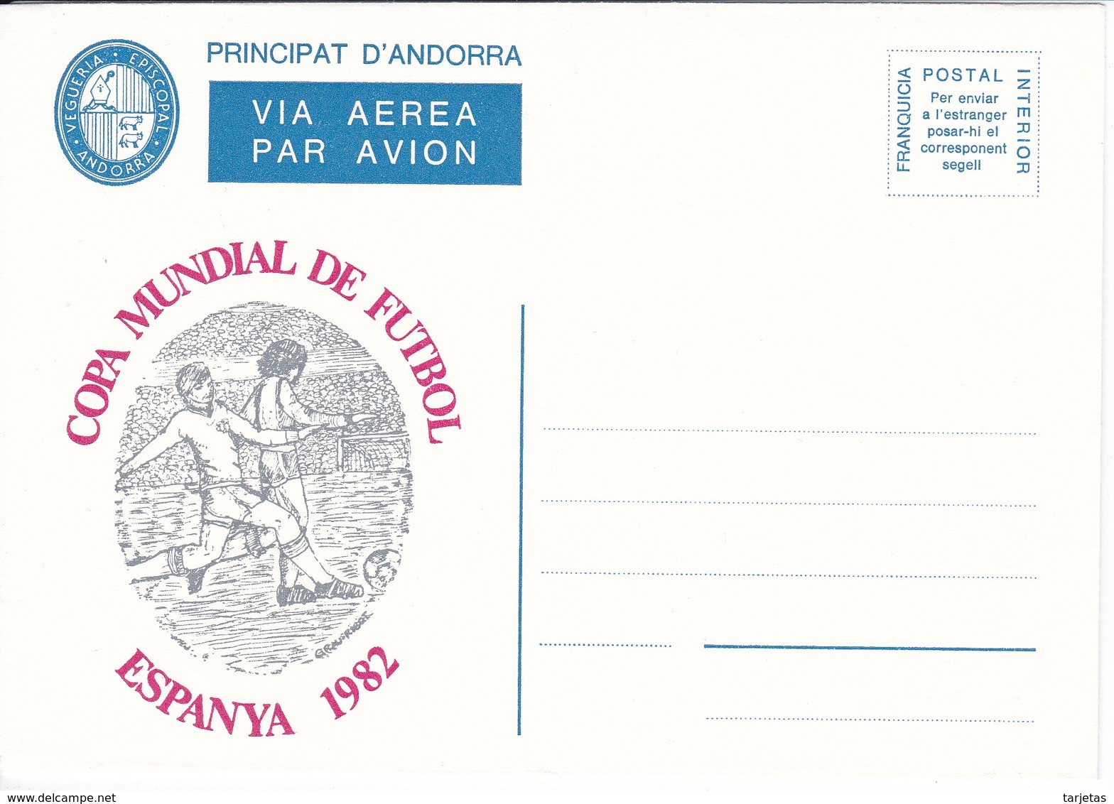 ANDORRA - VEGUERIA EPISCOPAL - SOBRE - COPA MUNDIAL DEL FUTBOL ESPAÑA 1982 - Viguerie Episcopale