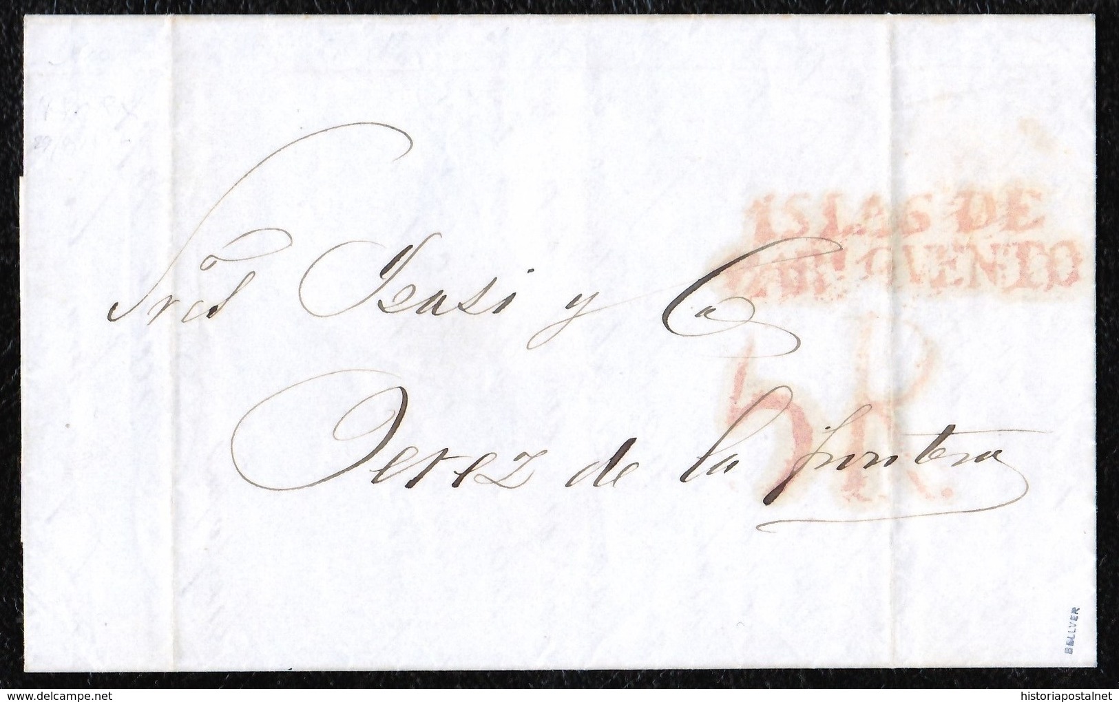 1846. NEW YORK A JEREZ. MARCA "ISLAS DE BARLOVENTO" EN ROJO. CIRCULADA CORREO ESPECIAL VÍA LA HABANA. - …-1845 Vorphilatelie