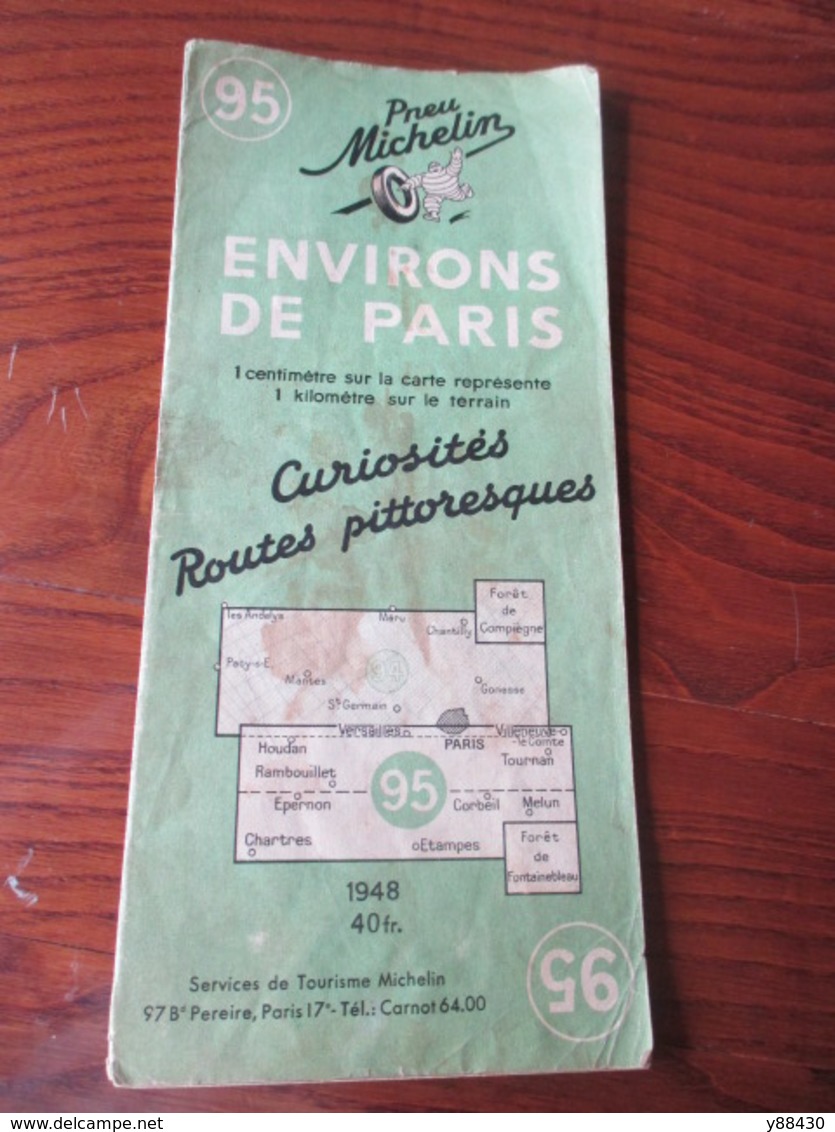 Carte Routière MICHELIN De 1948. N°95 -Environs De PARIS - Versailles / Chartres / Etampes / Melun / Tournan - 17 Photos - Strassenkarten