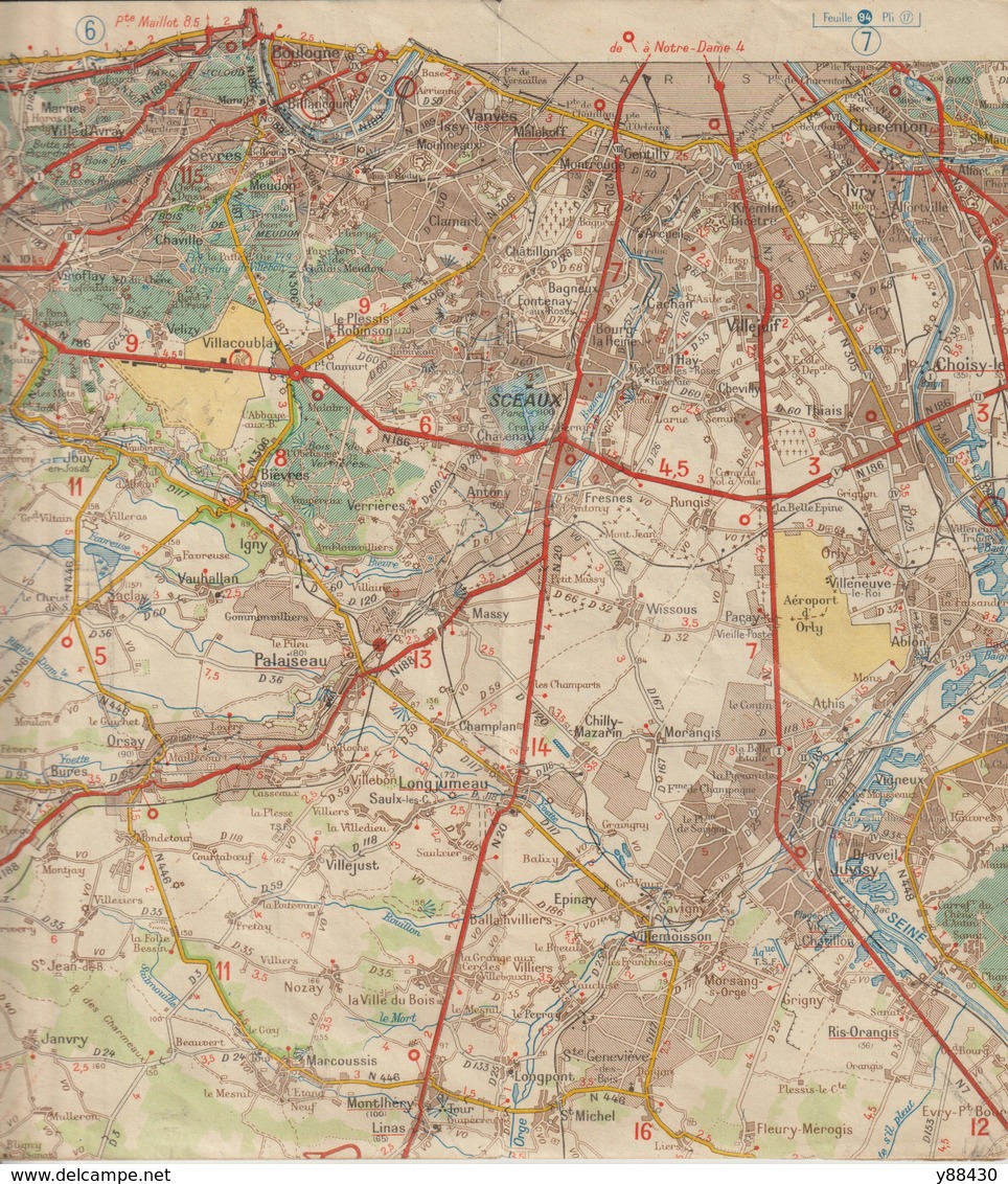 Carte Routière MICHELIN de 1948. N°95 -Environs de PARIS - Versailles / Chartres / Etampes / Melun / Tournan - 17 photos