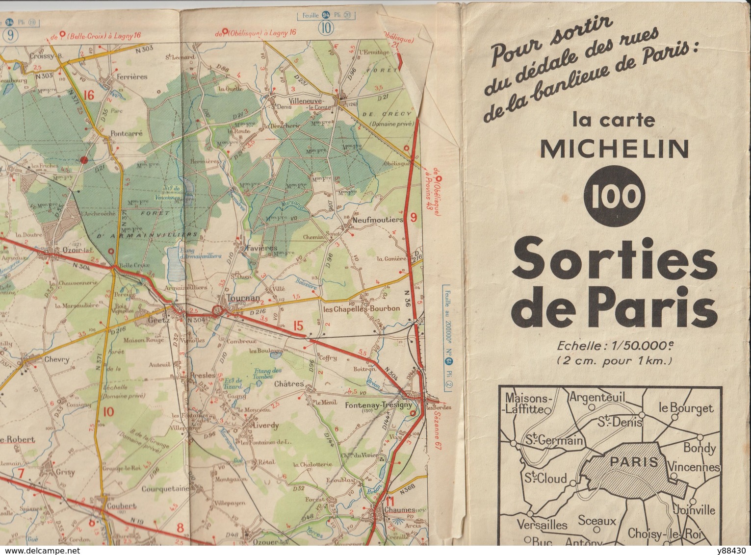 Carte Routière MICHELIN de 1948. N°95 -Environs de PARIS - Versailles / Chartres / Etampes / Melun / Tournan - 17 photos