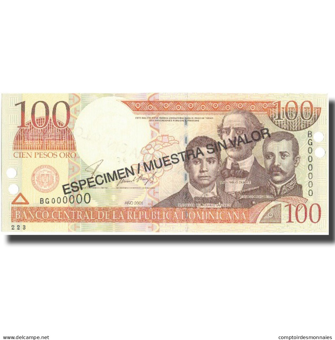 Billet, Dominican Republic, 100 Pesos Oro, 2001, 2001, Specimen, KM:167s2, NEUF - Dominicaine