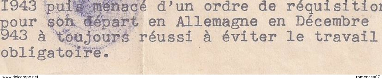 AVENSAN (Gironde) - CERTIFICAT " A Toujours Réussi à éviter Le Travail Obligatoire (S.T.O.) " ! - Guerre 1939-45 - WW2 - Documents Historiques