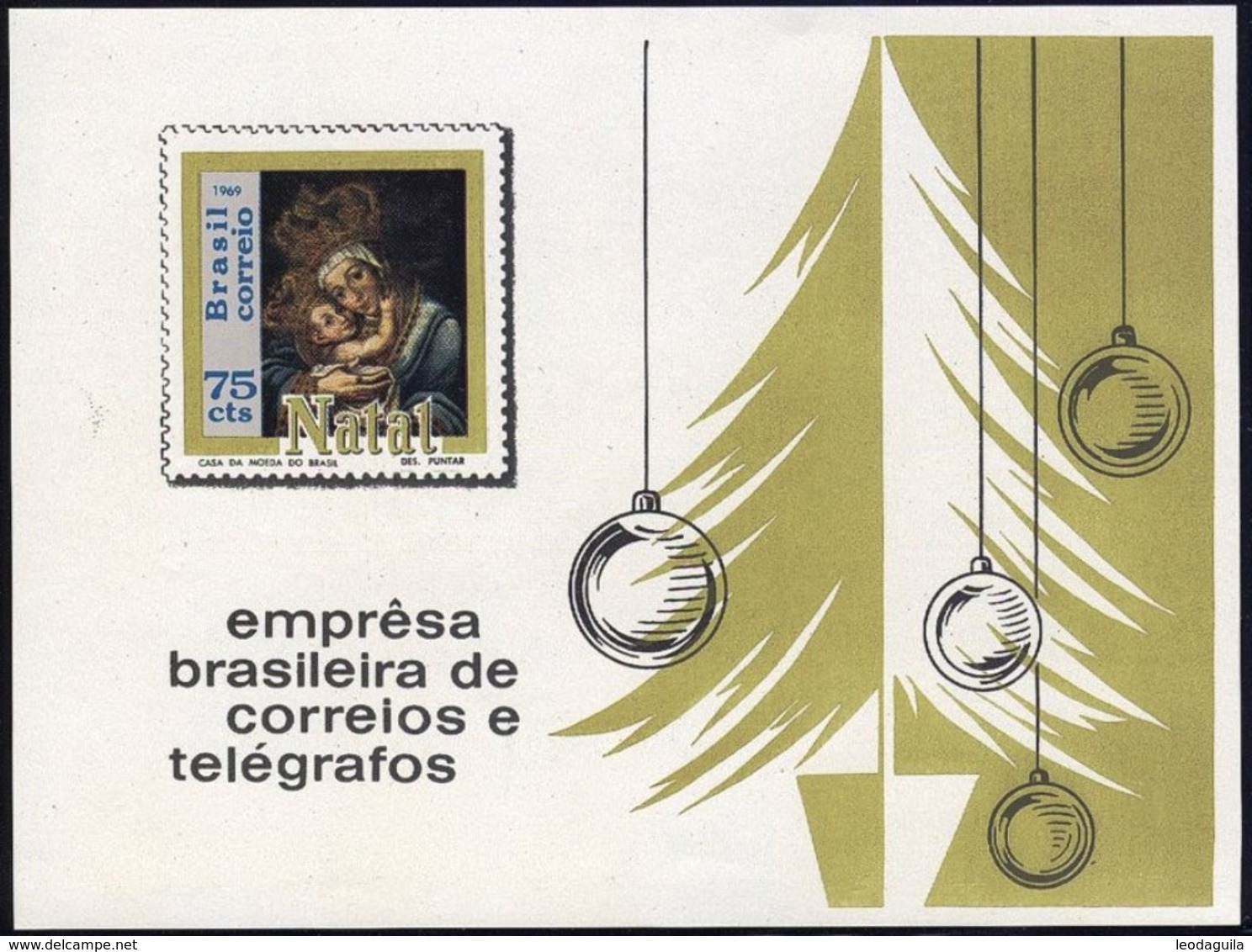 BRAZIL #1147 - CHRISTMAS -  NAVIDAD - NÖEL - MADONNA   -   IMPERFORATED  Souvenir Sheet  1969 - Mint - Unused Stamps