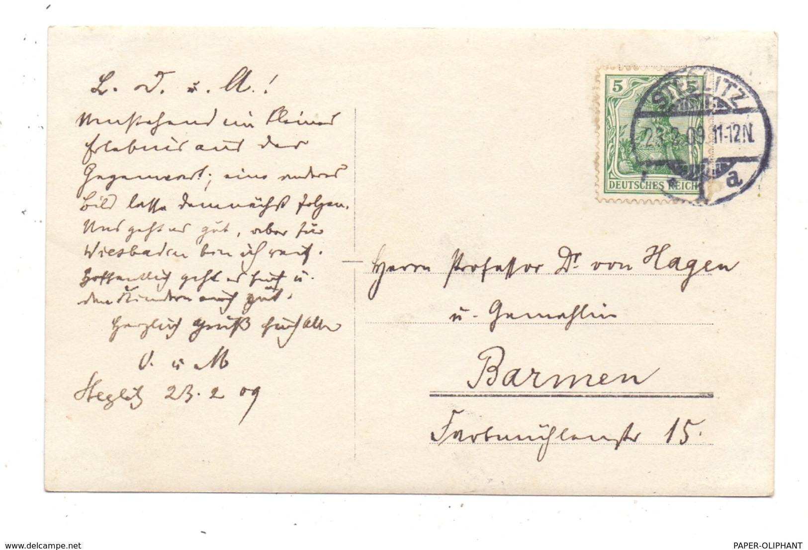 1000 BERLIN - STEGLITZ, Otto Von Hagen, Eigenhändig Geschriebene AK An Prof. Dr. Von Hagen, Barmen, 1909 - Steglitz