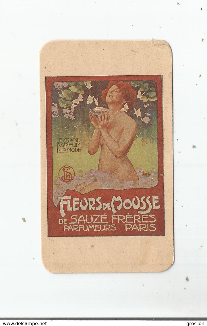 CARTE PARFUMEE ANCIENNE FLEURS DE MOUSSE DE SAUZE FRERES PARFUMEURS PARIS (ILLUSTRATION FEMME NUE) - Profumeria Antica (fino Al 1960)