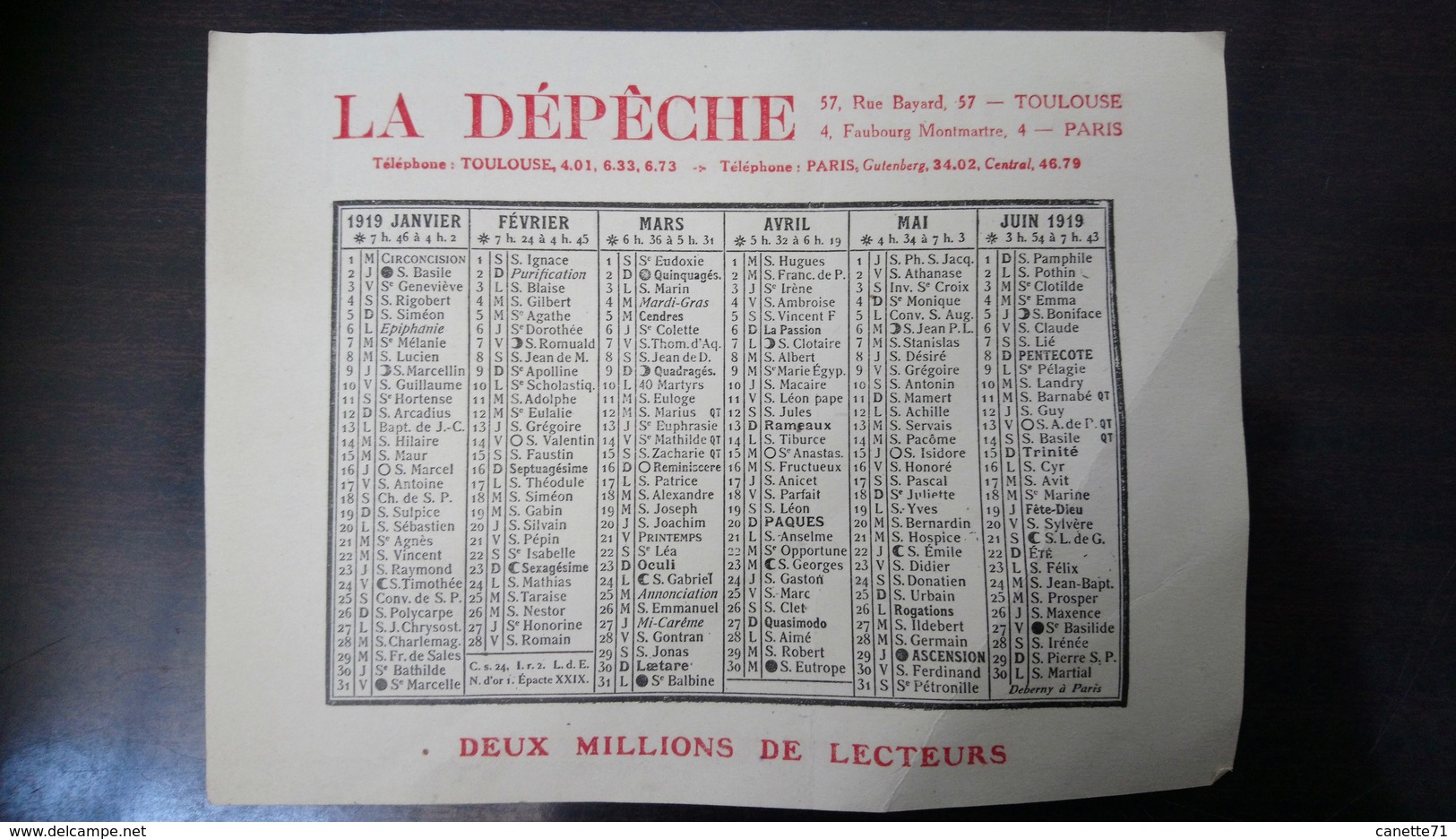 Calendrier La Dépêche 1919 - Petit Format : 1901-20