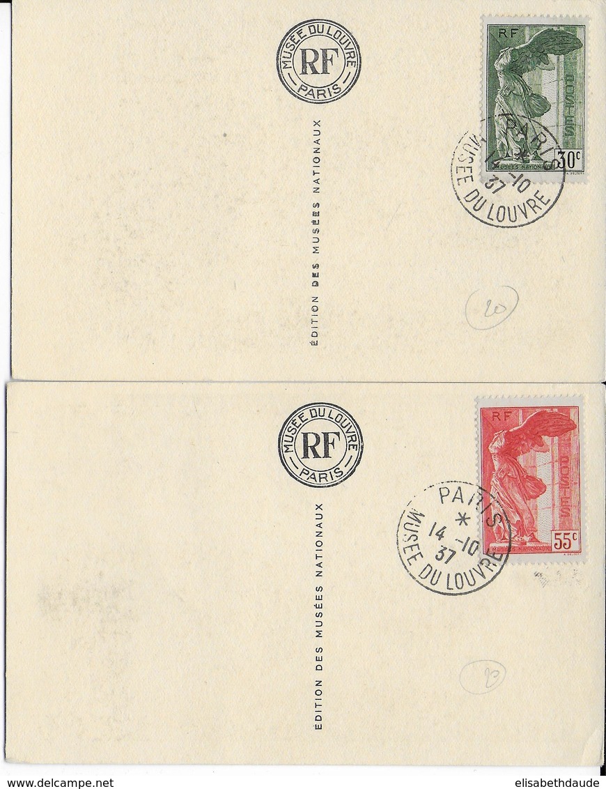 1937 - YT 355/356 PAIRE SAMOTHRACE Sur CARTES Du MUSEE DU LOUVRES Avec OBLITERATION SPECIALE - COTE = 130 EUR. - Used Stamps