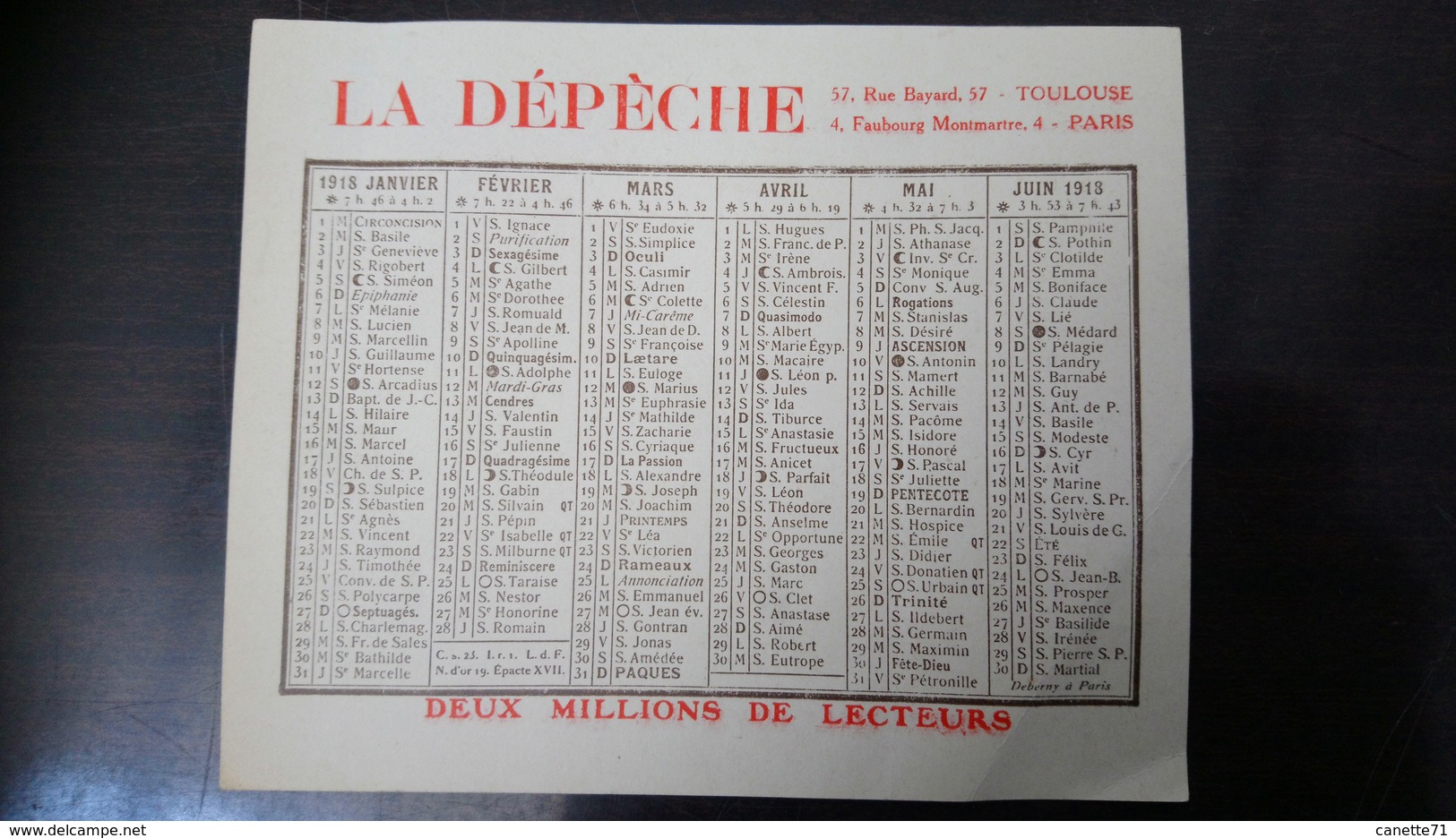 Calendrier La Dépêche 1918 - Kleinformat : 1901-20