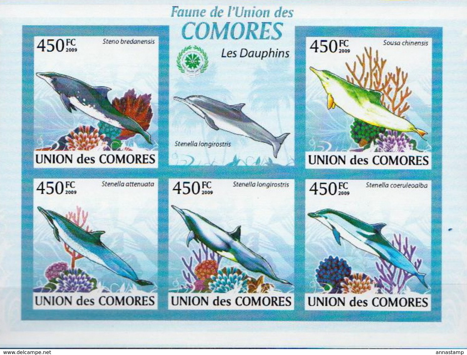 Comores MNH Dolphins Imperforated Sheetlet And SS - Dolphins