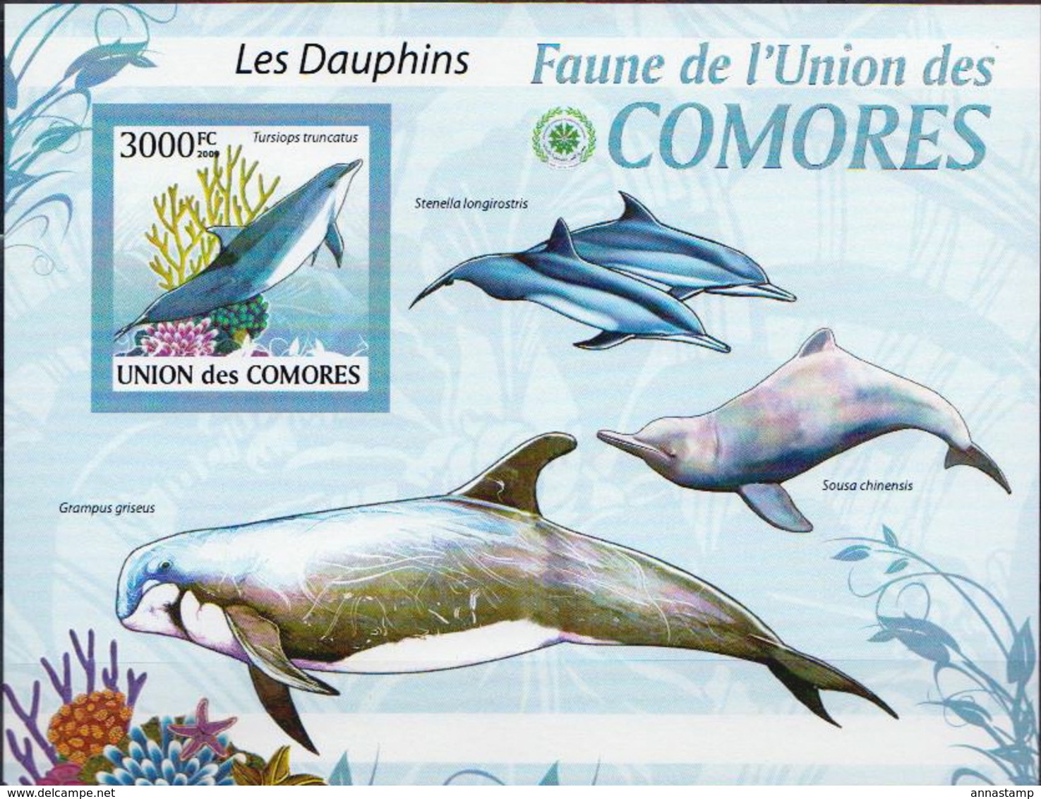 Comores MNH Dolphins Imperforated Sheetlet And SS - Dolphins