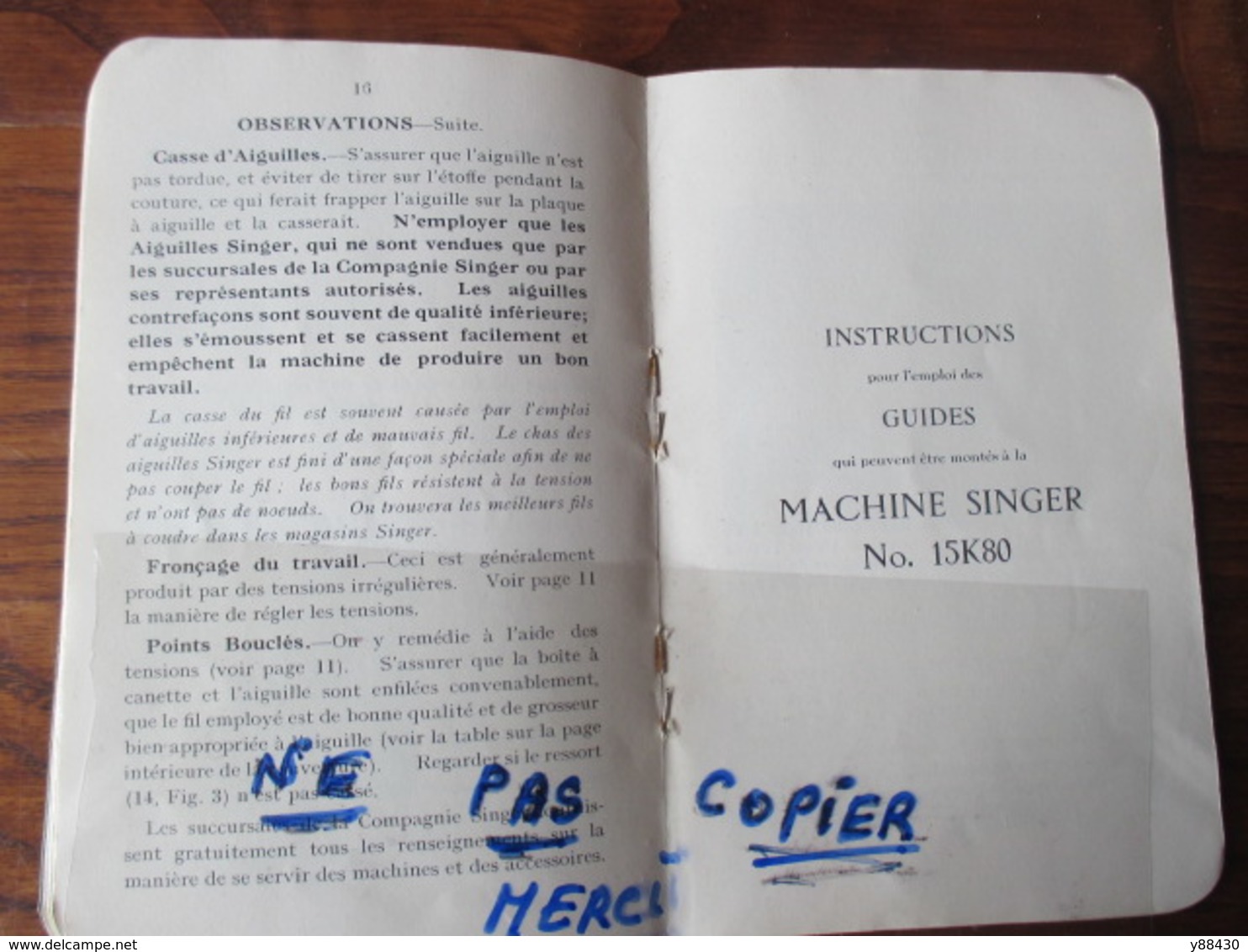 Notice  pour Machine à Coudre SINGER - N°15K80 de 1931 - Instruction d'emploi - 34 pages  -  voir les 13 photos