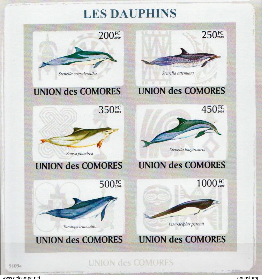 Comores MNH Dolphins Imperforated Sheetlet And SS - Dolphins