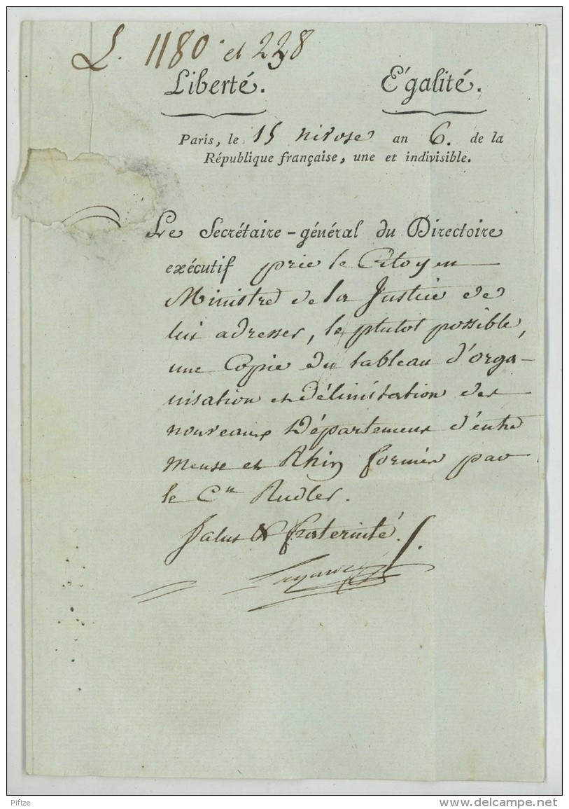 Marque DIRECTOIRE EXECUTIF / LàC 1798 Pour Ministre De La Justice . Signature Du Secrétaire Général Joseph-Jean Lagarde - 1701-1800: Précurseurs XVIII