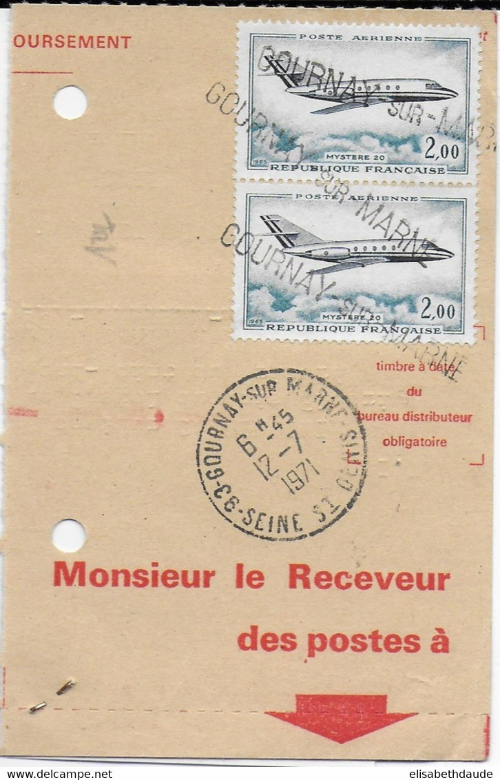 1971 - COUPON QUITTANCE De REMBOURSEMENT AFFRANCHI Avec POSTE AERIENNE à GOURNAY SUR MARNE - 1960-.... Cartas & Documentos