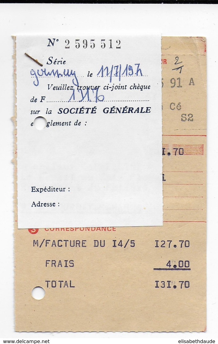 1971 - COUPON QUITTANCE De REMBOURSEMENT AFFRANCHI Avec POSTE AERIENNE à GOURNAY SUR MARNE - 1960-.... Briefe & Dokumente