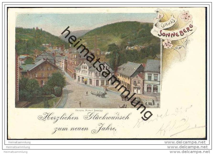 Sonneberg - Untere Markt-Strasse - Neujahrskarte - Sonneberg