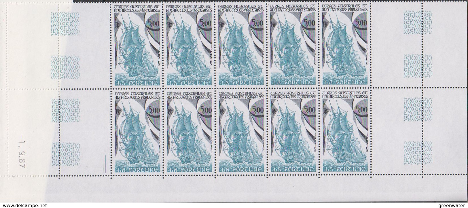 TAAF 1988 Sailing Ship "La Fortune"  1v Bl Of 10 (printing Date) ** Mnh (39650A) - Blocks & Sheetlets