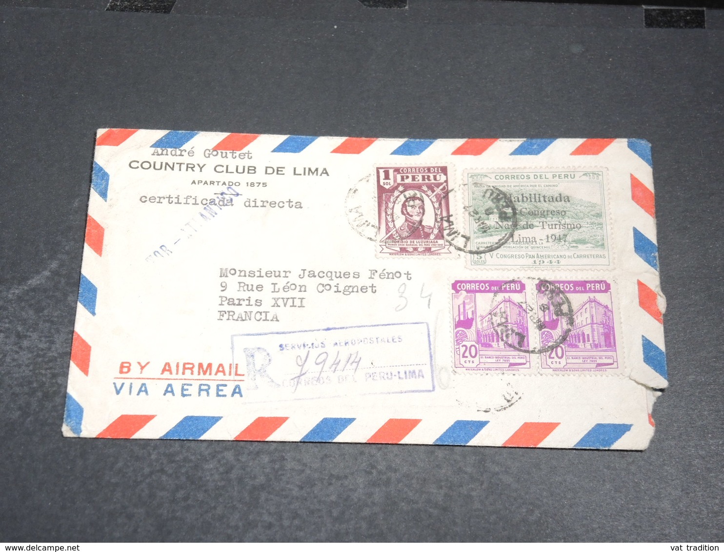 PEROU - Enveloppe De Lima En Recommandé Pour La France En 1948 - L 20438 - Perú