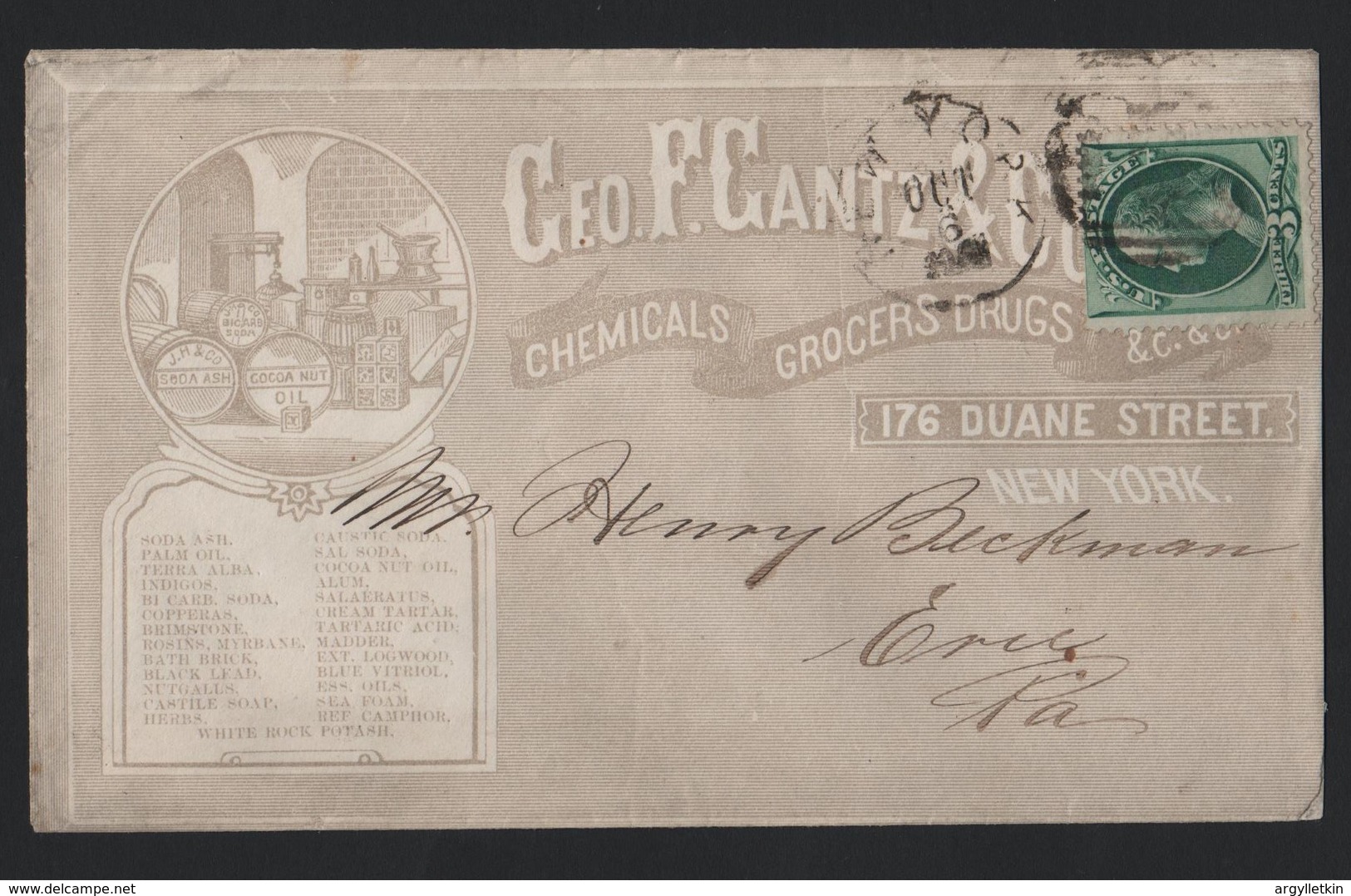 U.S.A. ADVERTISING NEW YORK GEO GANTZ CHEMICALS SODA SOAP COCONUT OIL 1870 - Cartoline Ricordo