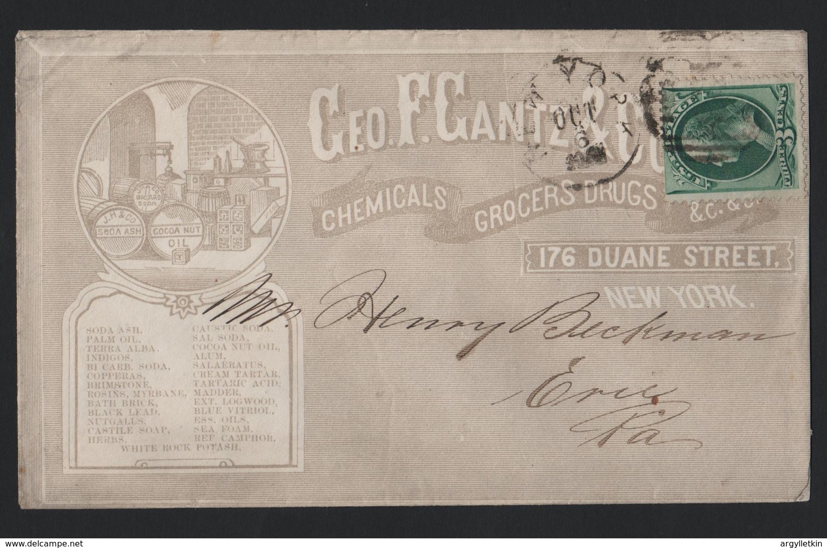 U.S.A. ADVERTISING NEW YORK GEO GANTZ CHEMICALS SODA SOAP COCONUT OIL 1870 - Souvenirkarten