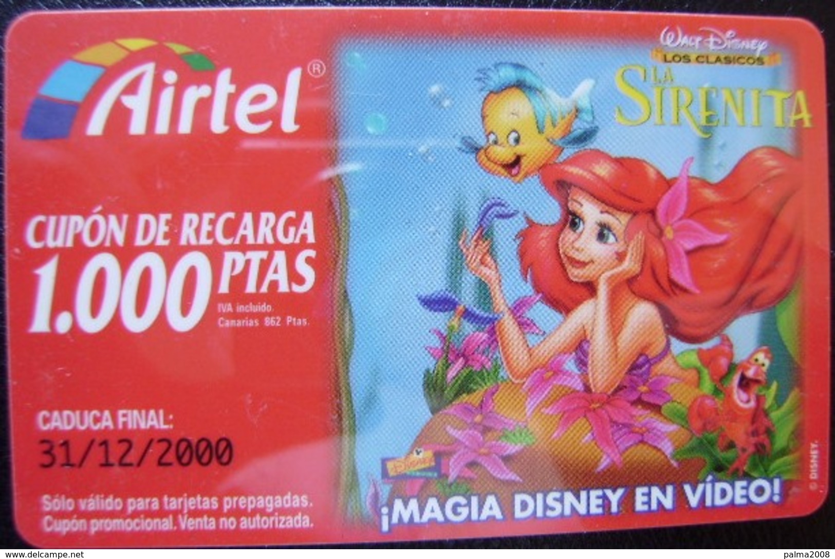 AIRTEL - LOTE 3 TARJETAS DE LA SIRENITA CON Nº TELEFONO 607 - USADA 1ª CALIDAD - 3 FOTOS - A717 - Airtel