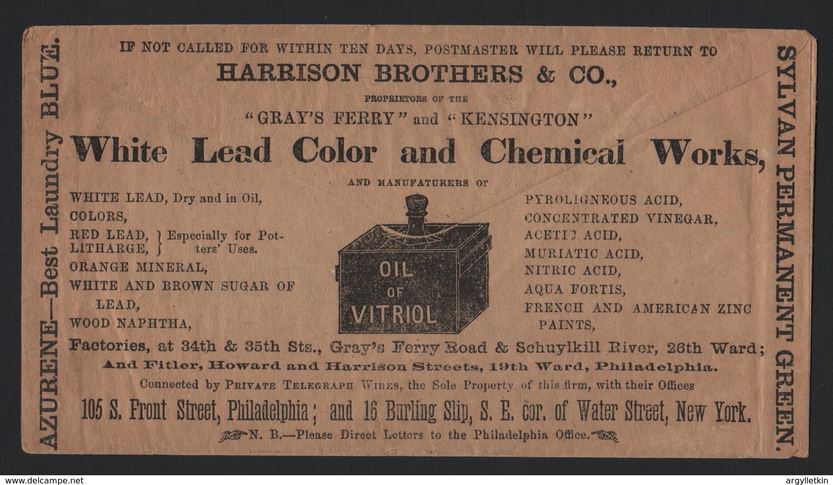 U.S.A. ADVERTISING PHILADELPHIA HARRISON CHEMICAL WORKS POST HORSE & RIDER 1869 - Souvenirkarten