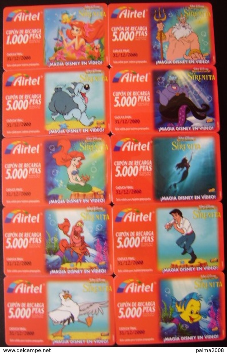 AIRTEL SERIE COMPLETA 10 TARJETAS LA SIRENITA - Nº TELEFONO REVERSO 607 - USADAS 1ª CALIDAD - A723 - Airtel